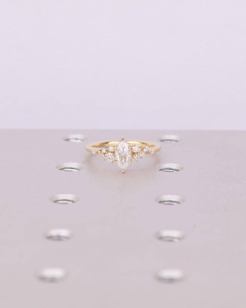 18k Yellow Gold Marquise Cut Lab Grown Diamond Cluster Engagement Ring image #15