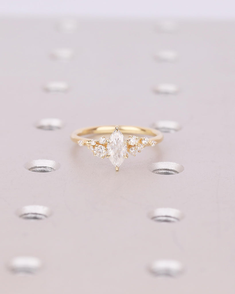 18k Yellow Gold Marquise Cut Lab Grown Diamond Cluster Engagement Ring image #20