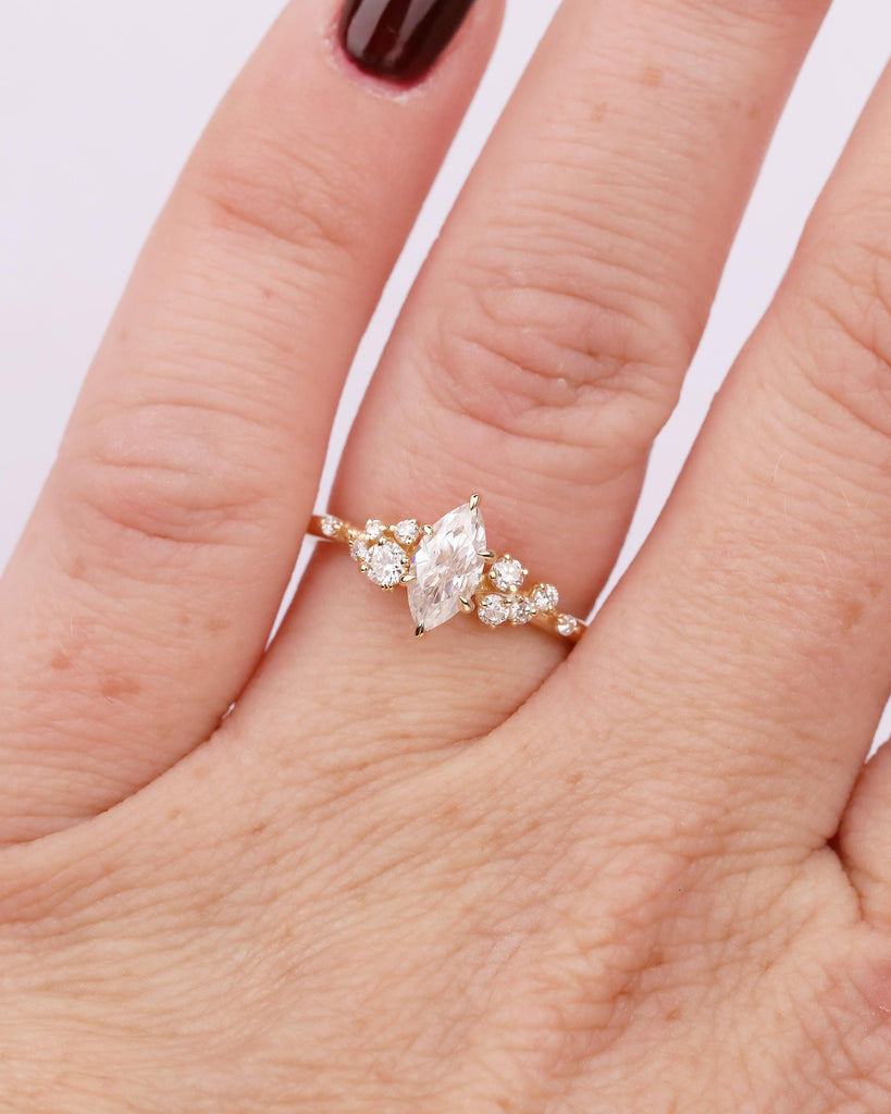 18k Yellow Gold Marquise Cut Lab Grown Diamond Cluster Engagement Ring image #16