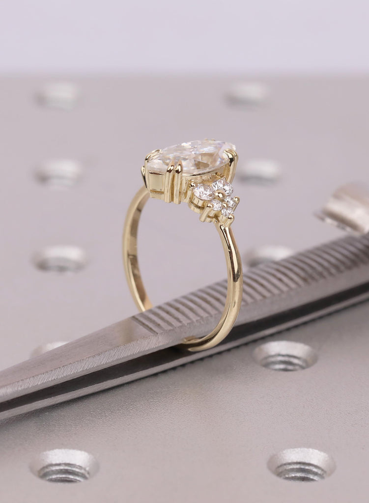 1.5 Carat Marquise Lab Grown Diamond Engagement Ring with Round Cluster Side Stones, Art Deco Style Promise Ring for Her image #15