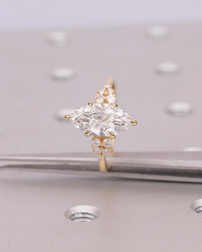 2ct Lab Made Diamond Cluster Ring, Marquise Engagement Ring, 18k Solid Gold Personalized Custom Rings for Women, Handmade Statement Jewelry image #11