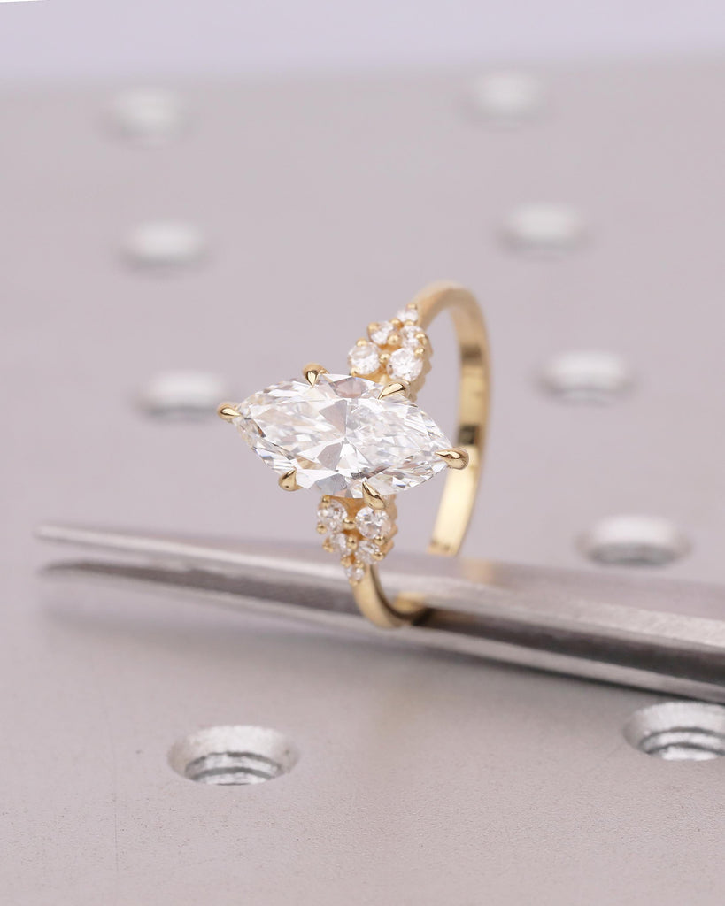 2 Carat Marquise Lab Created Diamond Engagement Ring, 18k Yellow Gold Anniversary Ring image #4
