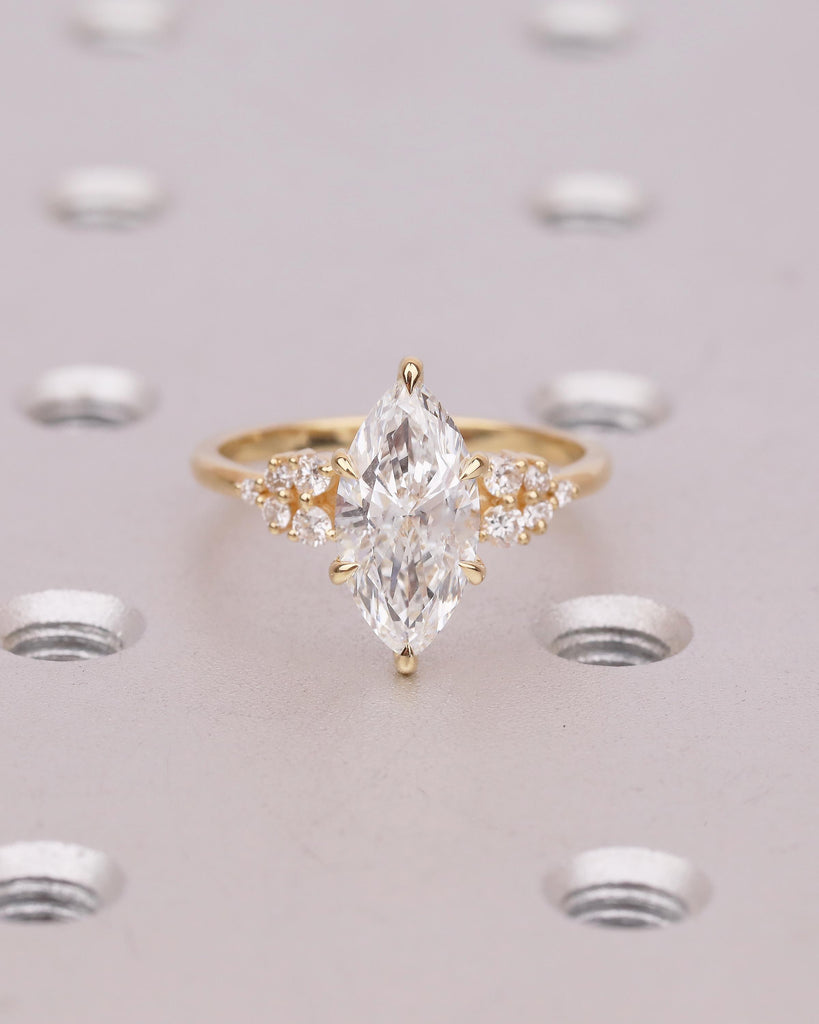 1-4ct Marquise Moissanite Engagement Ring, 6 Prong 14k/18k Solid Gold Wedding Rings for Women, Round Diamond Cluster Ring, Bridal Jewelry image #9