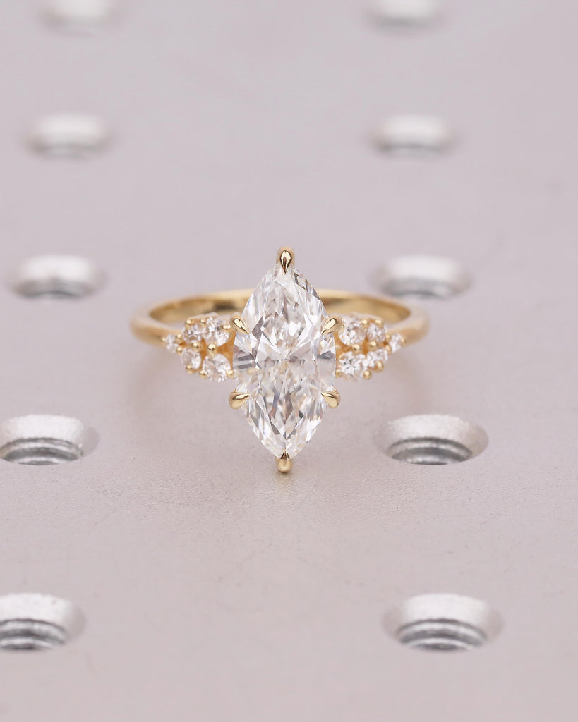 1-4ct Marquise Moissanite Engagement Ring, 6 Prong 14k/18k Solid Gold Wedding Rings for Women, Round Diamond Cluster Ring, Bridal Jewelry image #16