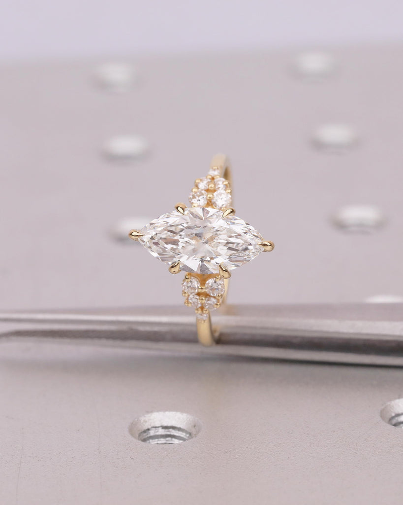 1-4ct Marquise Moissanite Engagement Ring, 6 Prong 14k/18k Solid Gold Wedding Rings for Women, Round Diamond Cluster Ring, Bridal Jewelry image #8