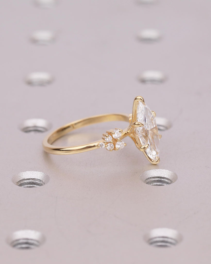 1-4ct Marquise Moissanite Engagement Ring, 6 Prong 14k/18k Solid Gold Wedding Rings for Women, Round Diamond Cluster Ring, Bridal Jewelry image #10