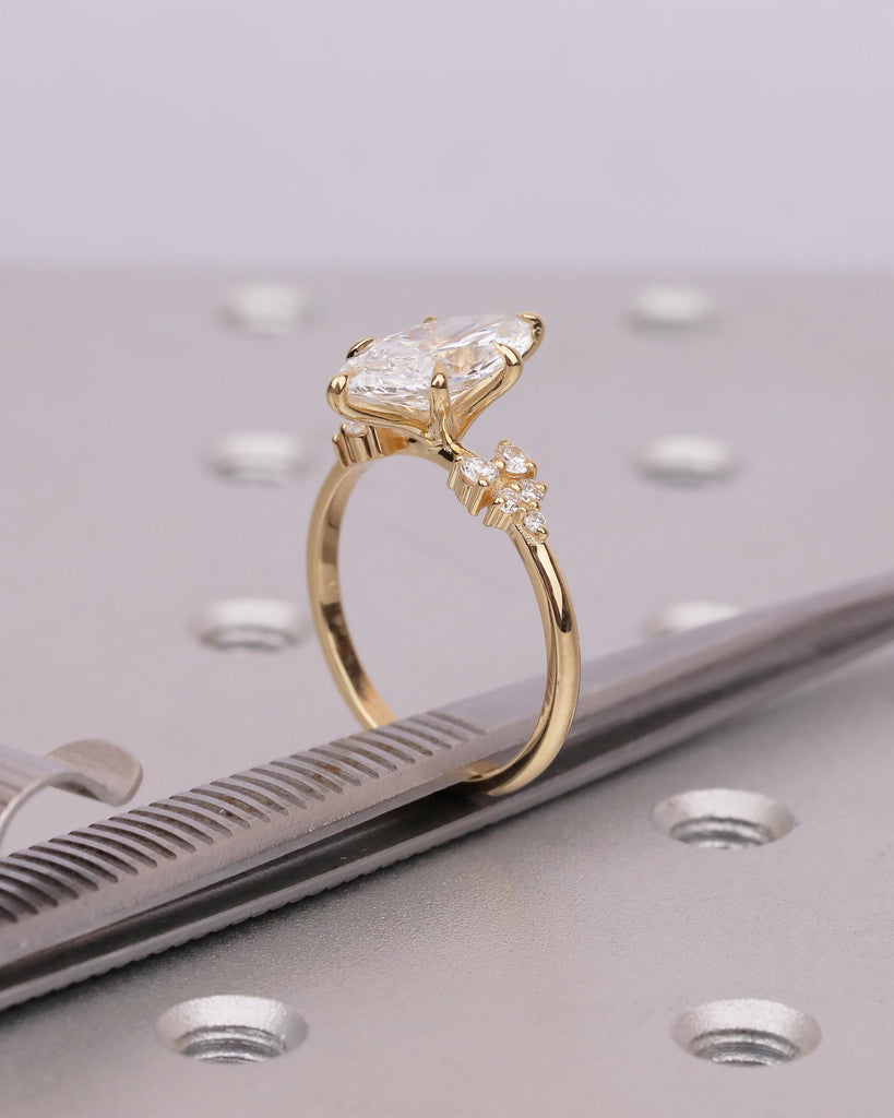 18k Yellow Gold Marquise Cut Ring, Moissanite Cluster Engagement Ring, Custom Jewelry image #5