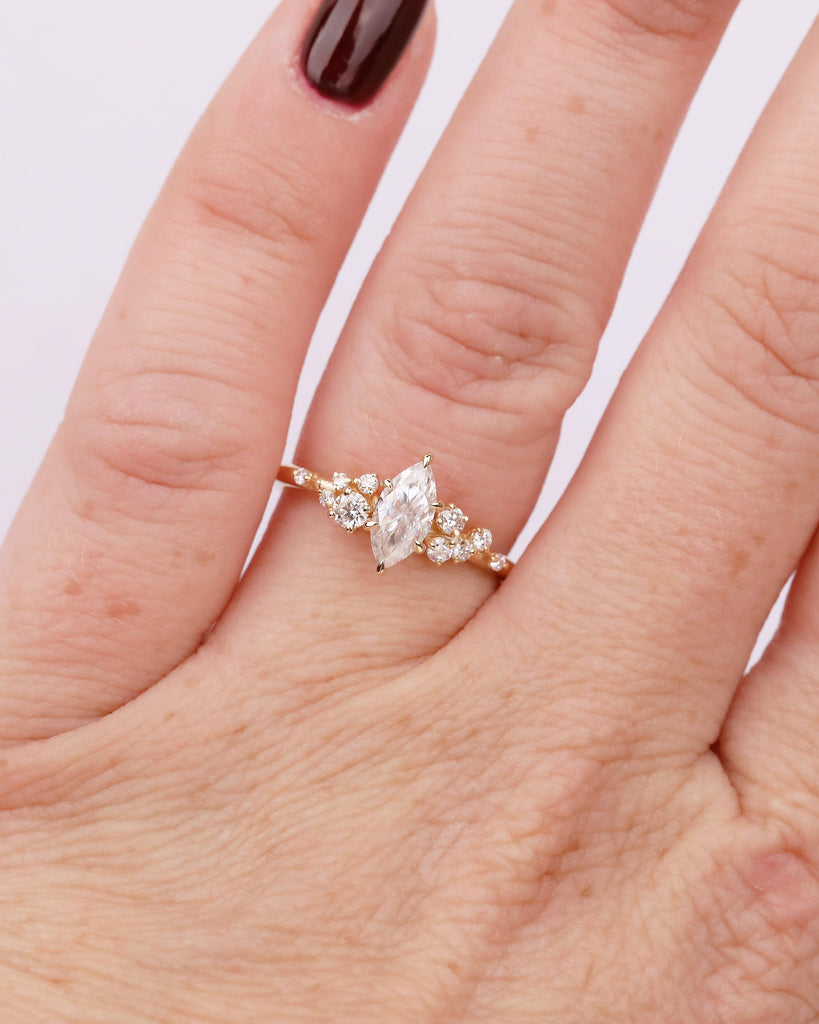 18k Yellow Gold Marquise Cut Lab Grown Diamond Cluster Engagement Ring image #1