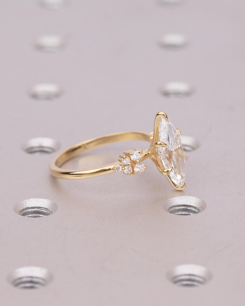 Marquise Diamond Cluster Ring, Art Deco 18k Yellow Gold Promise Ring for Her, Vintage Engagement Rings, Unique Wedding Anniversary Jewelry image #9