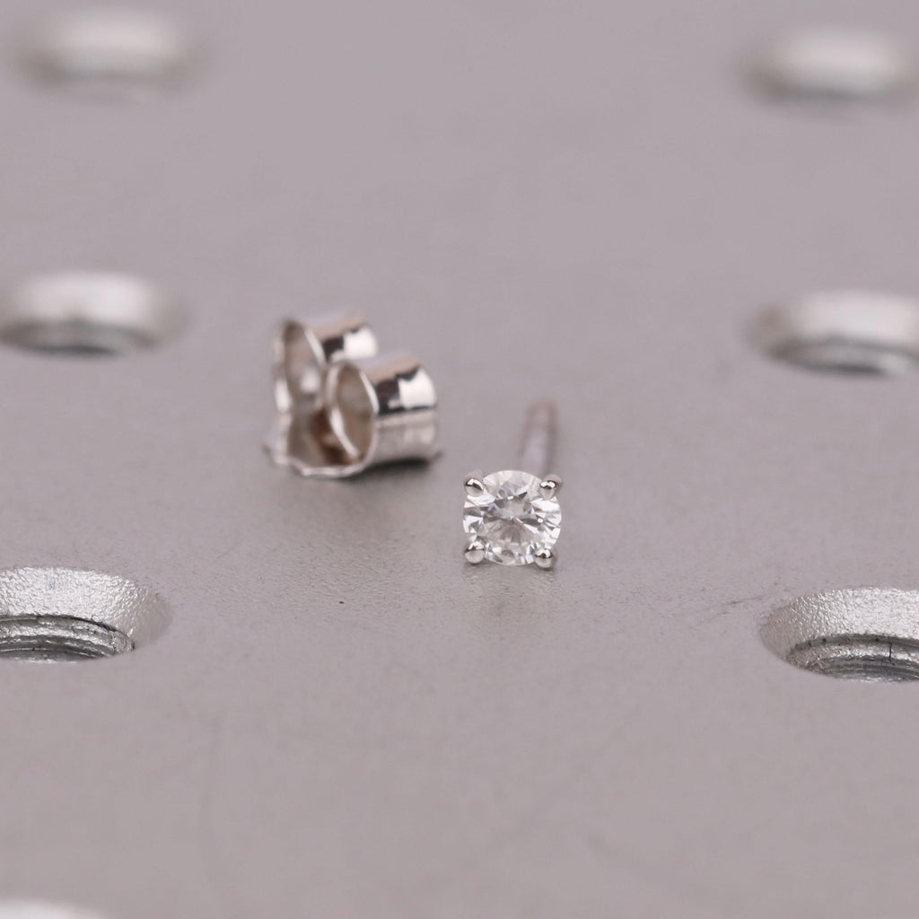 Round Diamonds Petite Stud Earrings | Solid White Gold Martini style Push Back Earrings for Women | Birthday Anniversary Gift image #12