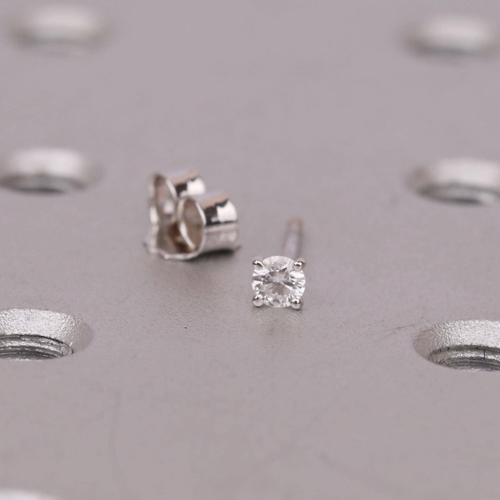Round Lab Diamond Martini Studs | 14k White Gold Minimalist Solitaire Earrings Gift for Her image #12