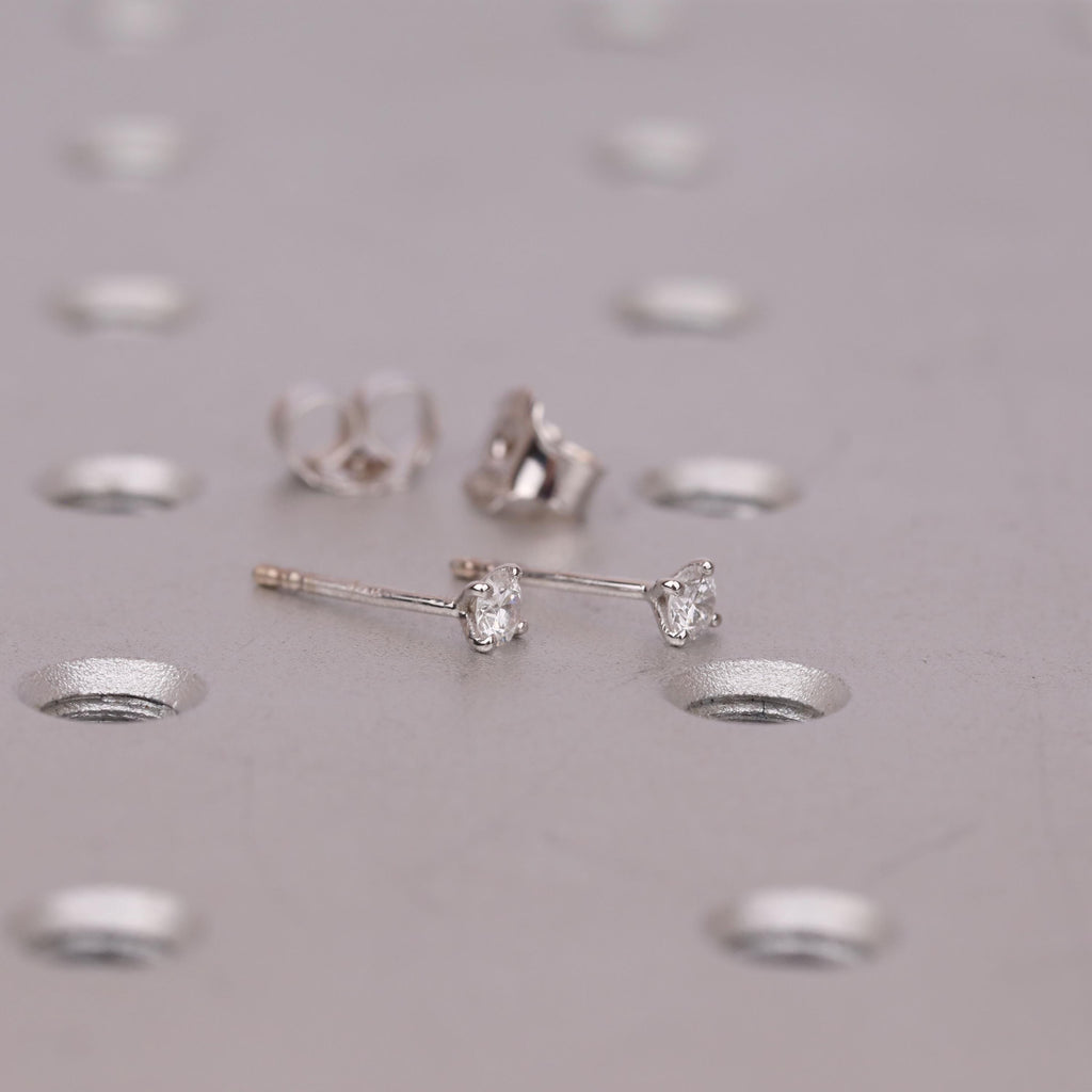 14k White Gold Natural Diamond Martini Earrings | Minimalist Solitaire Studs image #5