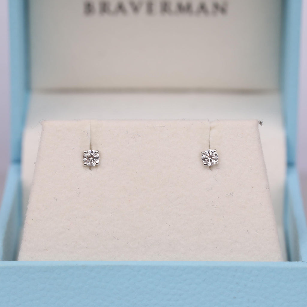 Tiny Moissanite Solitaire Push Back Gold Studs | Round cut Martini Earrings | Birthday Anniversary Gift for Her image #1