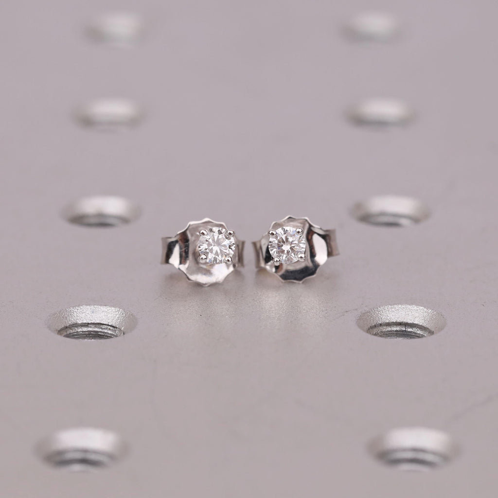 Tiny Moissanite Solitaire Push Back Gold Studs | Round cut Martini Earrings | Birthday Anniversary Gift for Her image #3