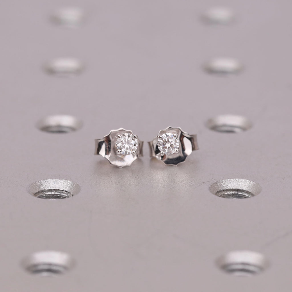 14k White Gold Natural Diamond Martini Earrings | Minimalist Solitaire Studs image #3