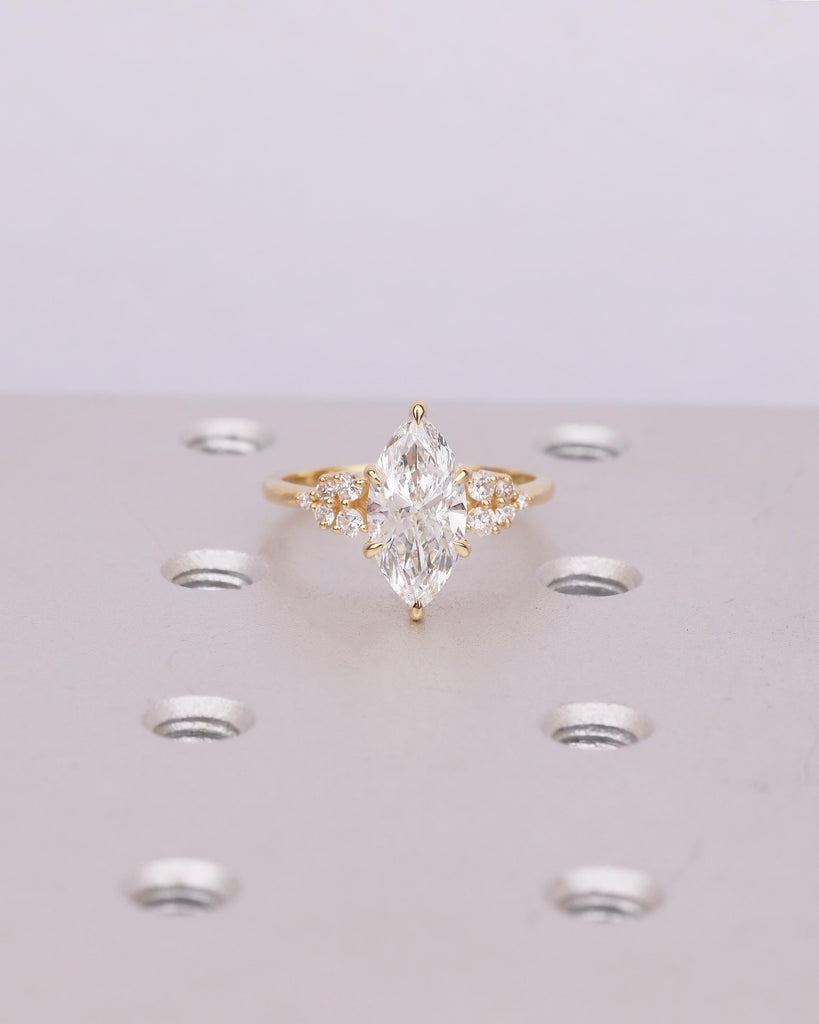 1-4ct Marquise Moissanite Engagement Ring, 6 Prong 14k/18k Solid Gold Wedding Rings for Women, Round Diamond Cluster Ring, Bridal Jewelry image #1