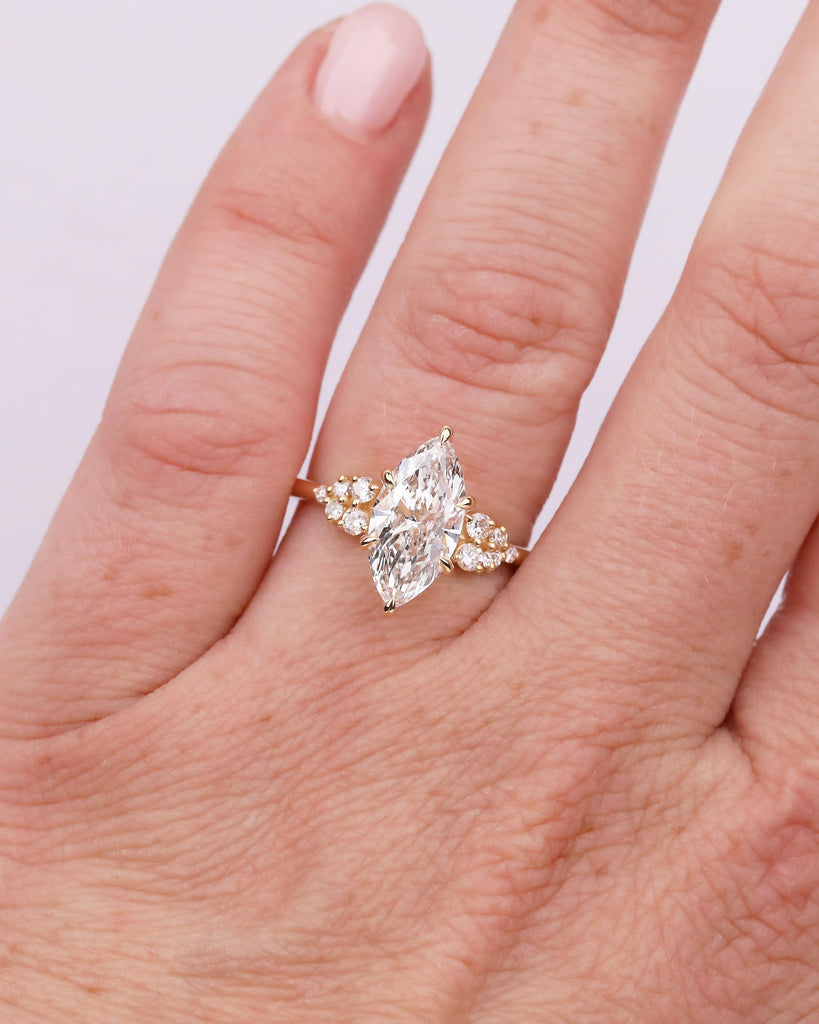 Marquise Cut Lab Grown Diamond Engagement Ring, 18k Solid Gold Wedding Ring image #1