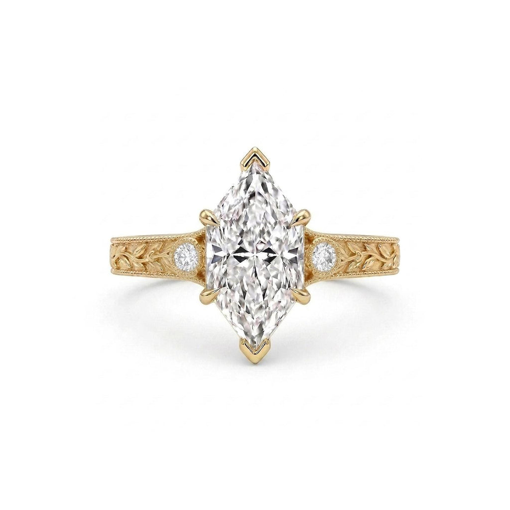 Dutch Marquise Diamond Vintage Engagement Ring | 14k/18k Gold Three Stone Wedding Ring | Anniversary Gift for Her image #2