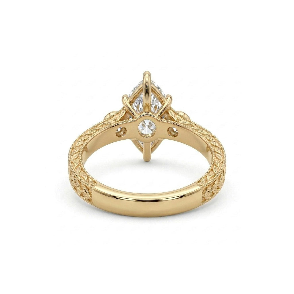 Dutch Marquise Diamond Vintage Engagement Ring | 14k/18k Gold Three Stone Wedding Ring | Anniversary Gift for Her image #4
