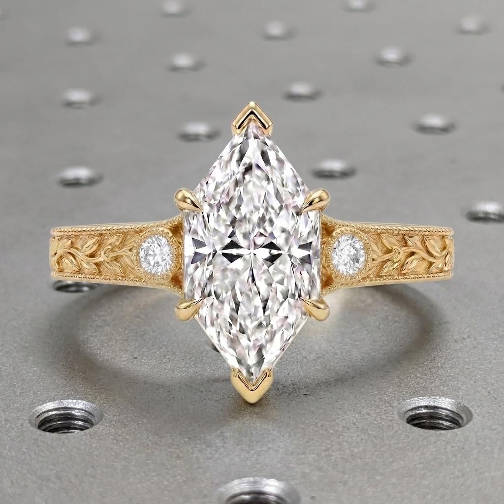 2ct Dutch Marquise Lab Made Diamond Proposal Ring | Solid Gold Custom Engagement Ring | Vintage Jewelry Anniversary Gift for Her image #5