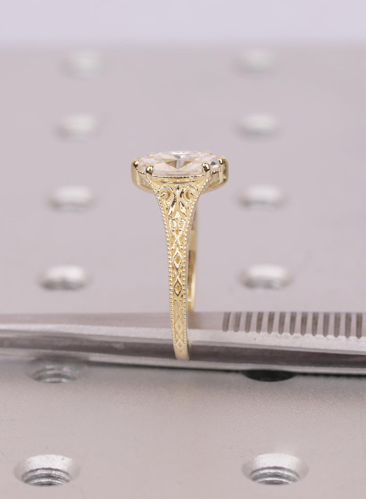 Art Deco Marquise Lab Diamond Engagement Ring, 14k Yellow Gold Filigree Milgrain Design, Vintage Bridal Jewelry image #13