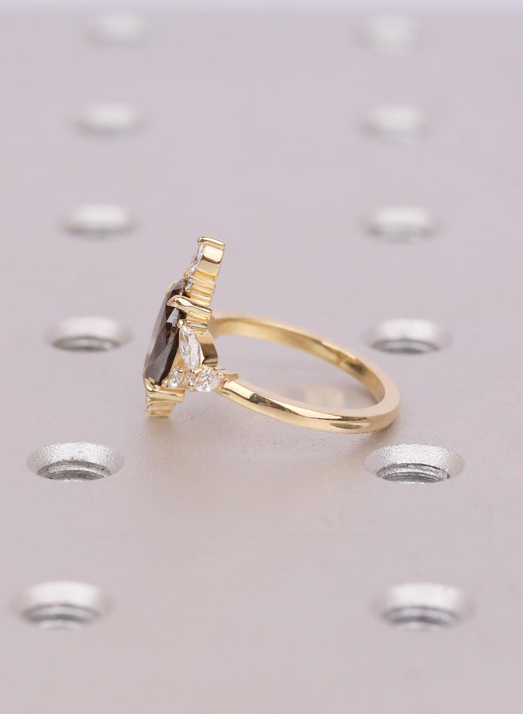 Marquise Salt and Pepper Diamond Ring, 18K Gold Cluster Engagement Ring, Natural Black Diamond Wedding Ring,  Marquise Anniversary Ring Gift image #5