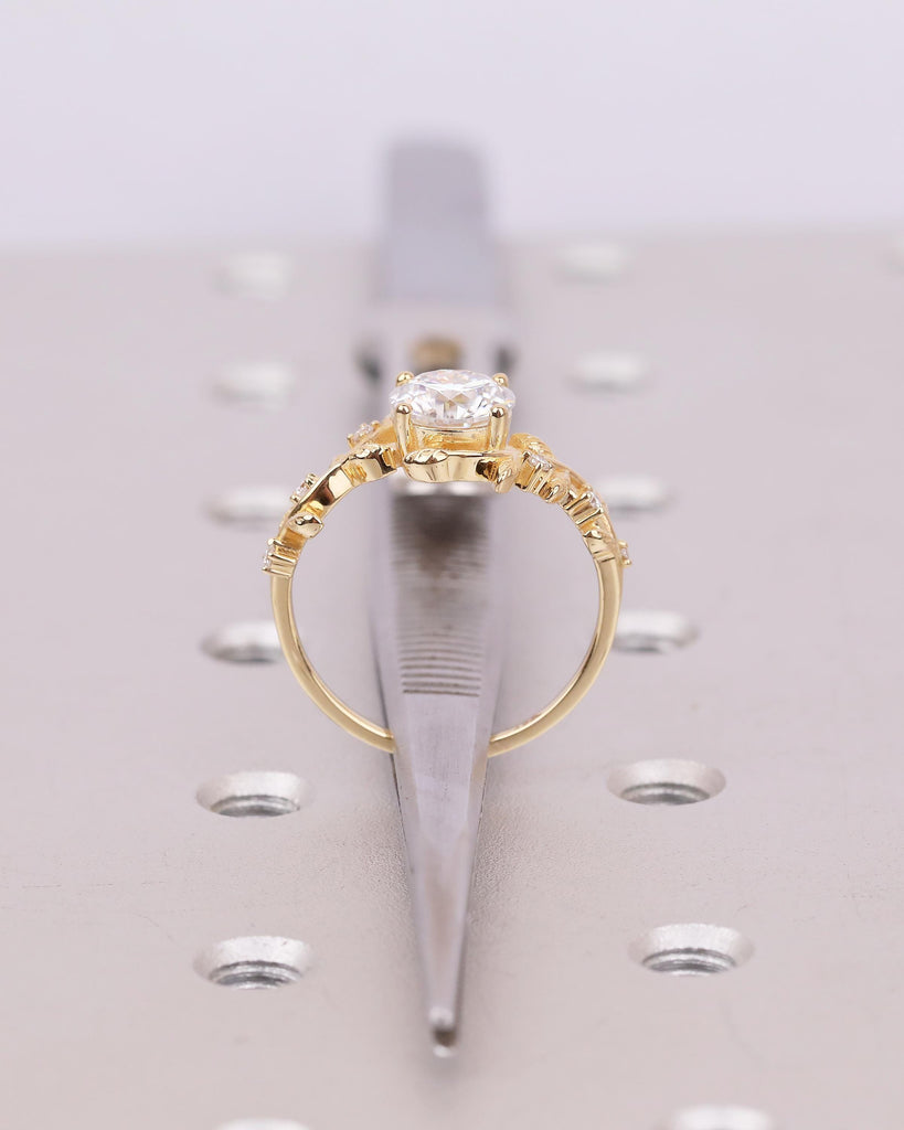 Round Moissanite Nature Inspired Engagement Ring in 18k Yellow Gold image #7