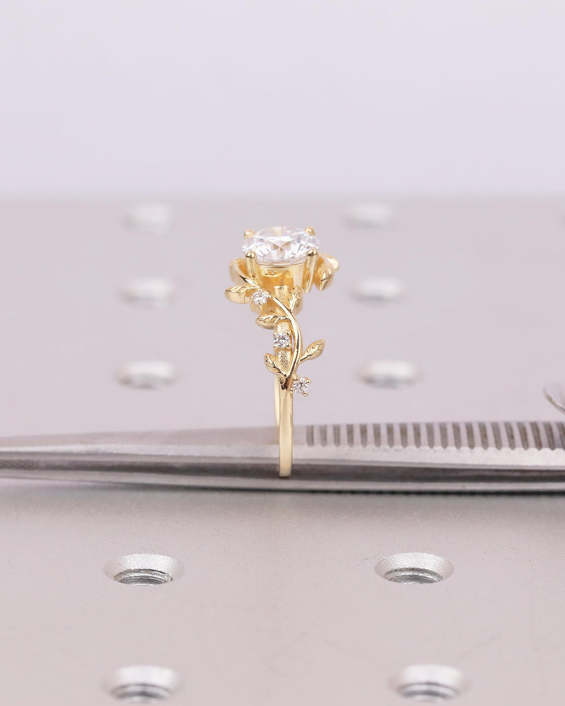 Round Moissanite Nature Inspired Engagement Ring in 18k Yellow Gold image #15