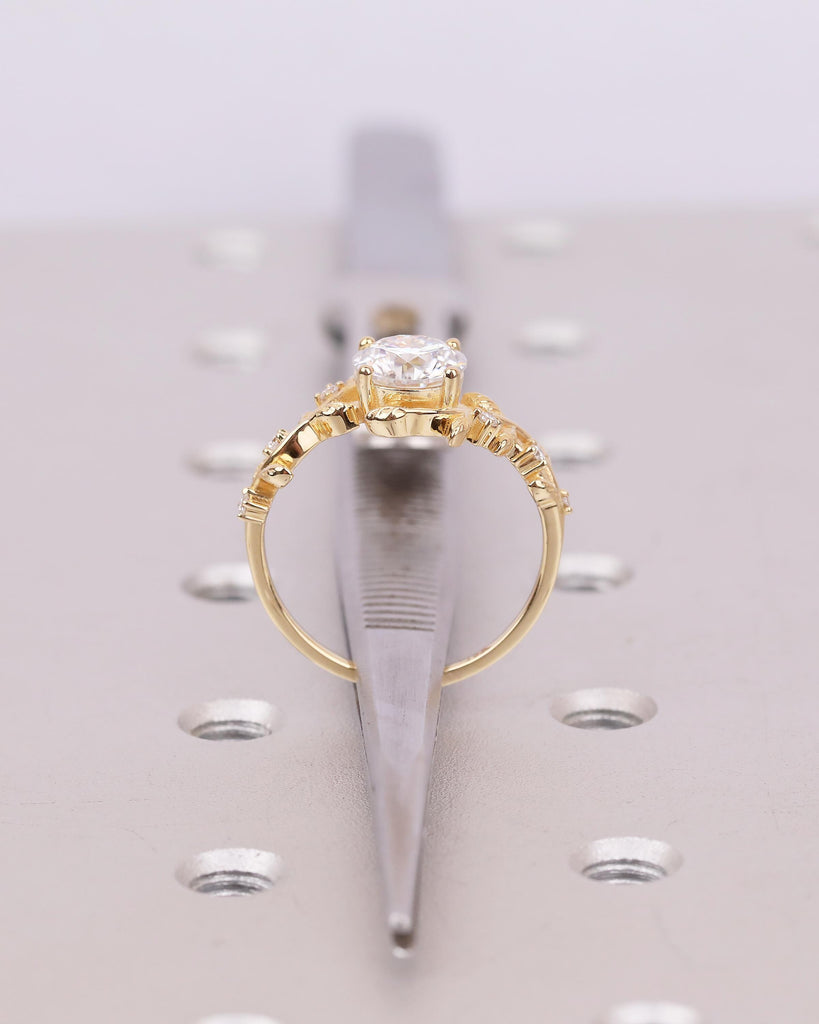 1.5 Carat Round Lab Made Diamond Floral Engagement Ring in 18k Solid Gold image #14