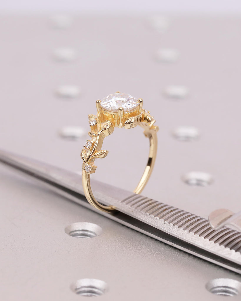 14k/18k Gold 1.5ct Lab Grown Diamond Anniversary Rings, IGI Certified Engagement Ring, Vintage Inspired Leaves Ring, Unique Bridal Jewelry image #18