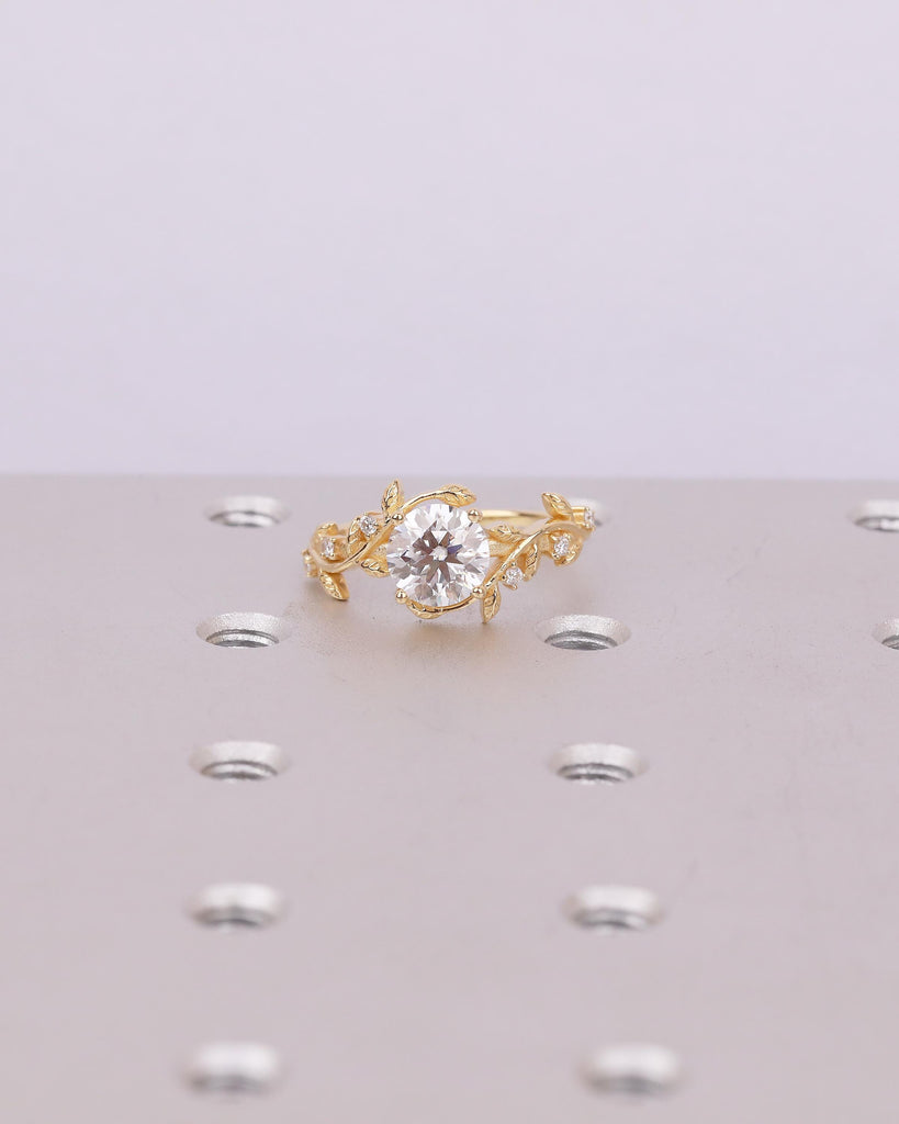 1.5 Carat Round Lab Made Diamond Floral Engagement Ring in 18k Solid Gold image #20