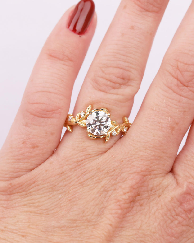 14k/18k Gold 1.5ct Lab Grown Diamond Anniversary Rings, IGI Certified Engagement Ring, Vintage Inspired Leaves Ring, Unique Bridal Jewelry image #16