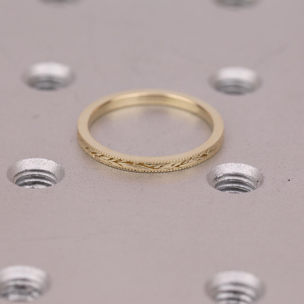 Vintage Gold Jewelry Milgrain Wedding Band for Women | Engraved Vine & Leaf Ring | Birthday Anniversary Gift image #8