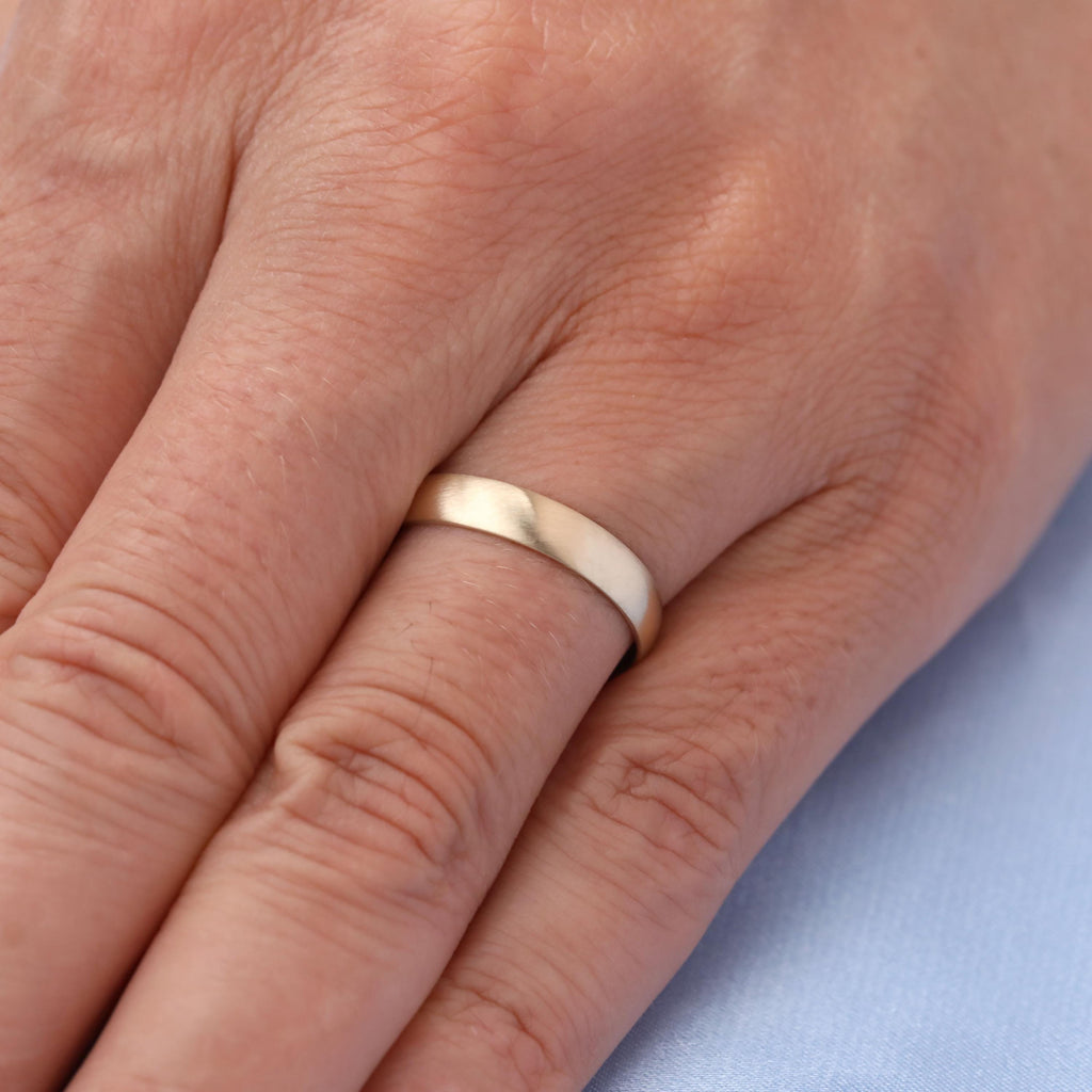 4mm Brushed Solid Gold Men's Wedding Band | Domed Shape Comfort Fit Ring | Unisex Couples Ring Gift for Him/Her image #2