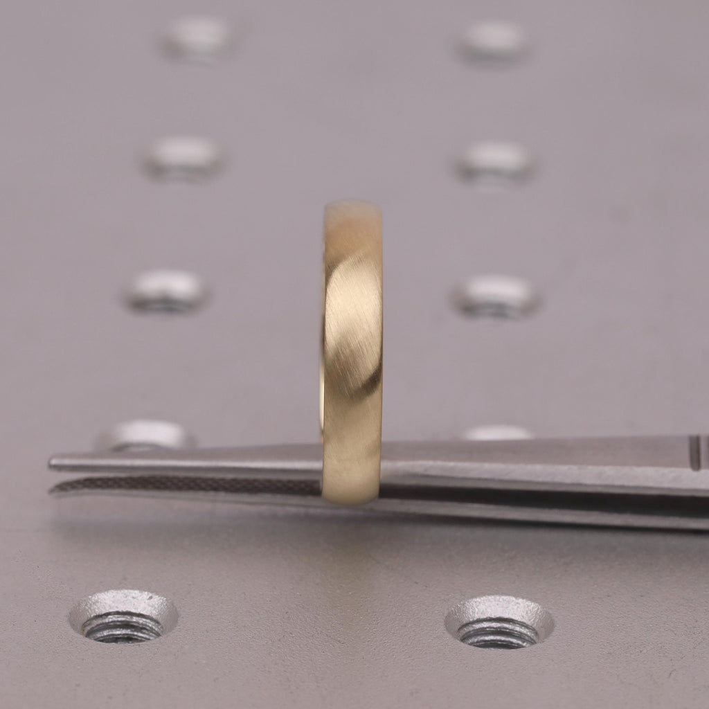 4mm Brushed Solid Gold Men's Wedding Band | Domed Shape Comfort Fit Ring | Unisex Couples Ring Gift for Him/Her image #5