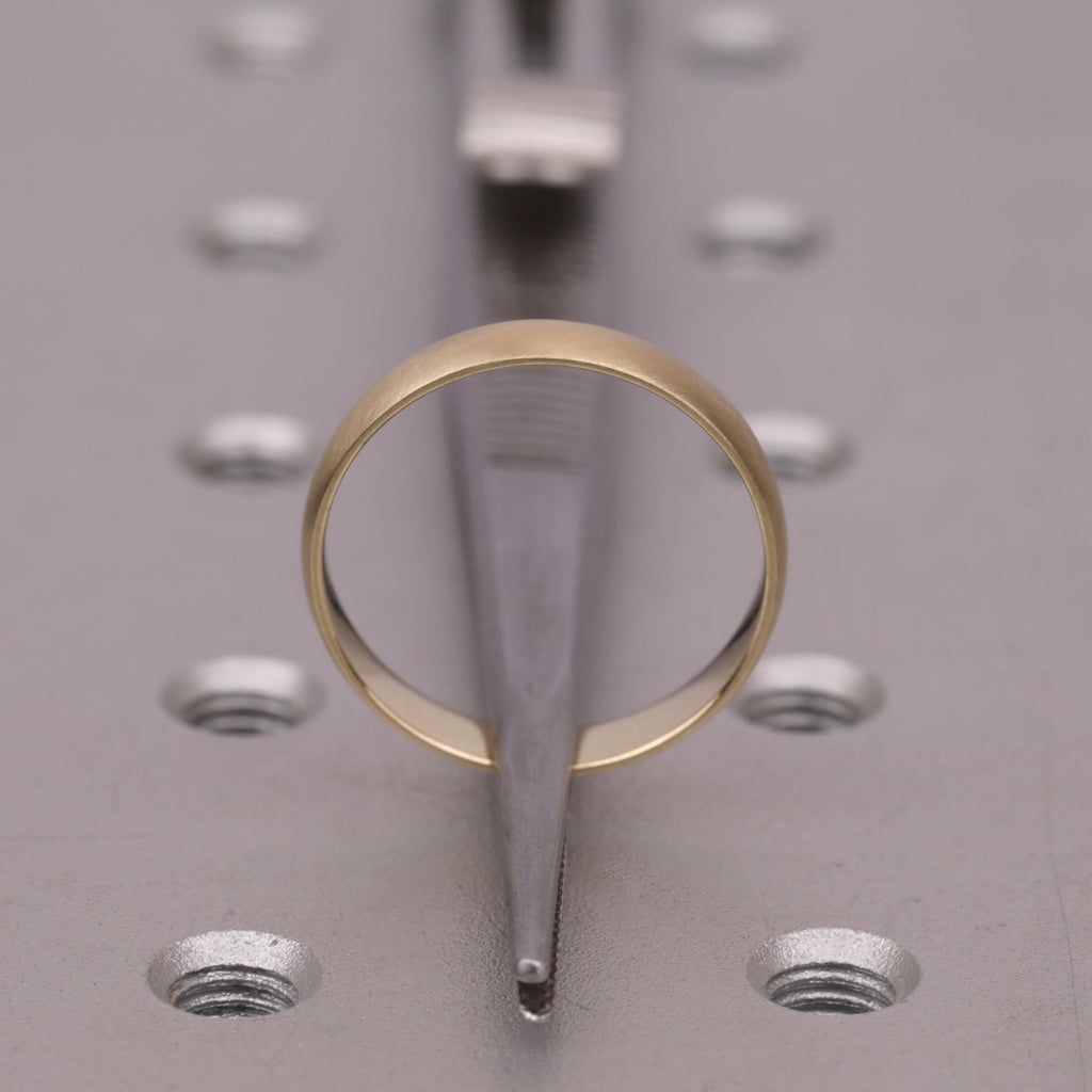 4mm Brushed Solid Gold Men's Wedding Band | Domed Shape Comfort Fit Ring | Unisex Couples Ring Gift for Him/Her image #8