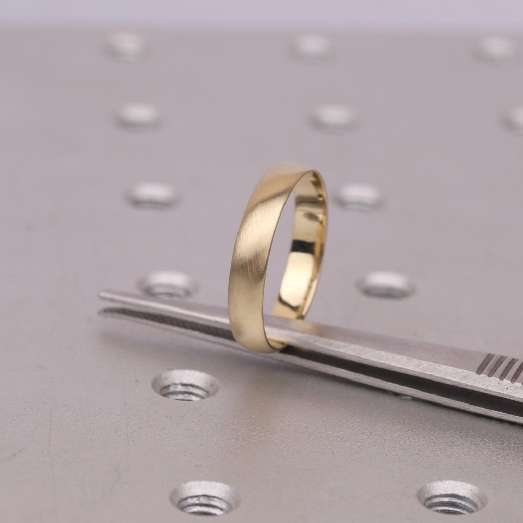 4mm Brushed Solid Gold Men's Wedding Band | Domed Shape Comfort Fit Ring | Unisex Couples Ring Gift for Him/Her image #1