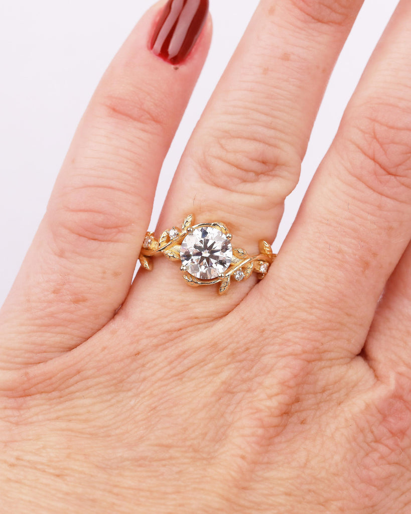 1.5 Carat Round Lab Made Diamond Floral Engagement Ring in 18k Solid Gold image #1