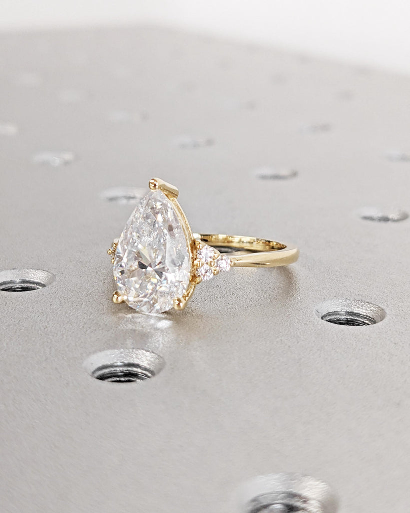0.5-3ct Pear Shaped Moissanite Engagement Ring, Vintage Cluster Wedding Ring, 14K/18K Solid Yellow Gold image #9