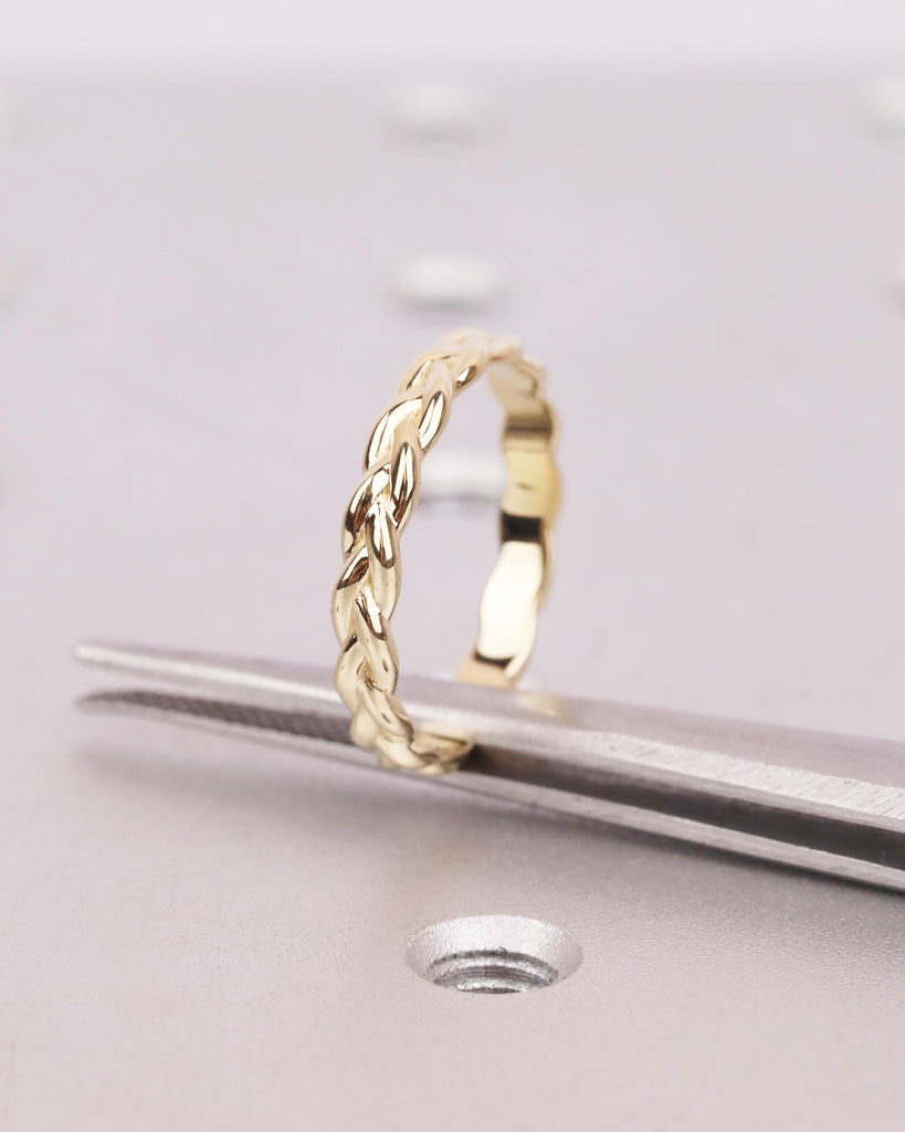 3mm Braided Wedding Band, Woven Gold Ring, Twisted Rope Style, Stackable Bridal Band image #1
