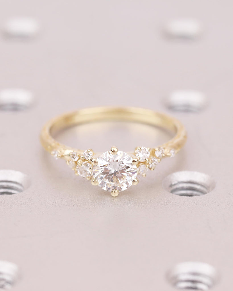 Lab Grown Diamond Cluster Promise Rings for Women, Vintage Style 18k/14k Yellow Gold Engagement Ring, Unique Hand Engraved Olive Leaf Ring image #10