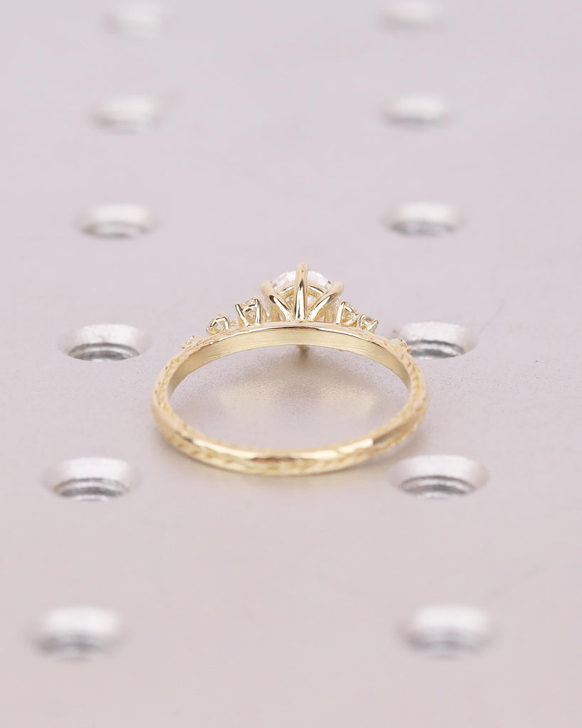 Lab Grown Diamond Cluster Promise Rings for Women, Vintage Style 18k/14k Yellow Gold Engagement Ring, Unique Hand Engraved Olive Leaf Ring image #6