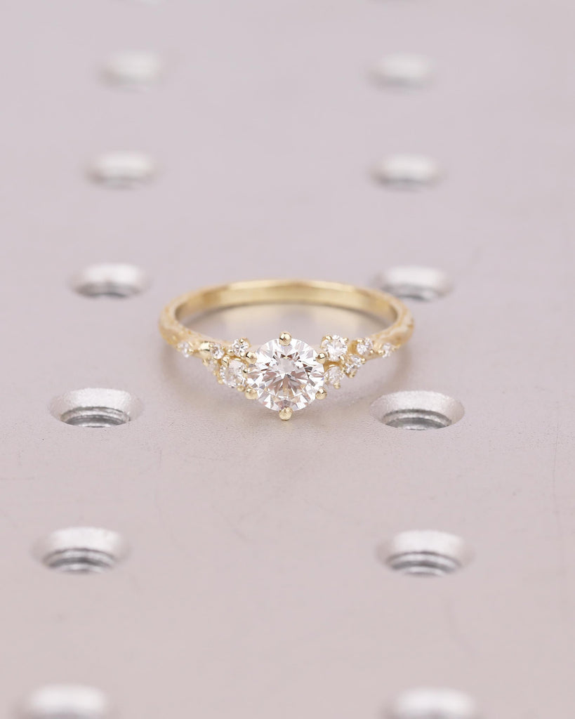 Lab Grown Diamond Cluster Promise Rings for Women, Vintage Style 18k/14k Yellow Gold Engagement Ring, Unique Hand Engraved Olive Leaf Ring image #19