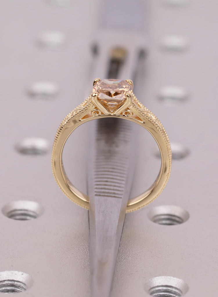 Champagne Lab Diamond Ring, Cushion Cut Antique Engagement Ring, Victorian Filigree Ring, Vintage Solitaire, Unique Promise Ring for Her image #10