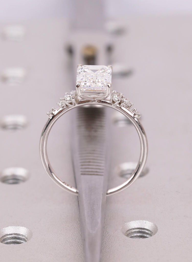3ct Emerald Cut Lab Grown Ring with White Gold Snowdrift Diamond Cluster Band image #11