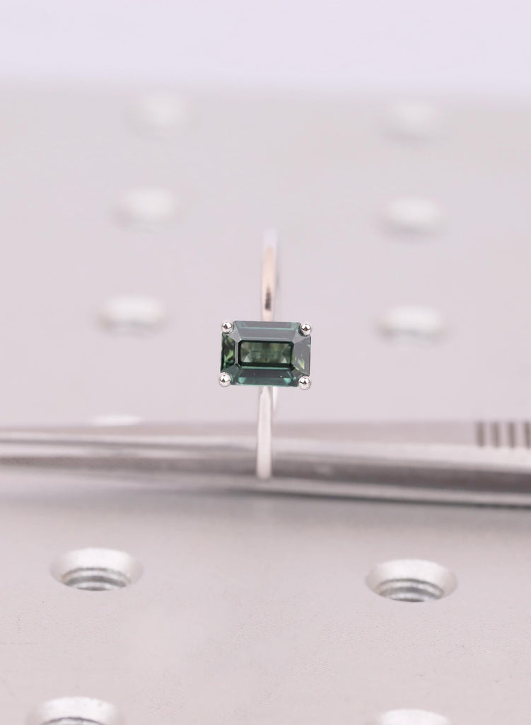 Natural Emerald Cut Green Sapphire Engagement Ring, Hidden Halo Diamond Or Moissanite Side Stone Options image #11