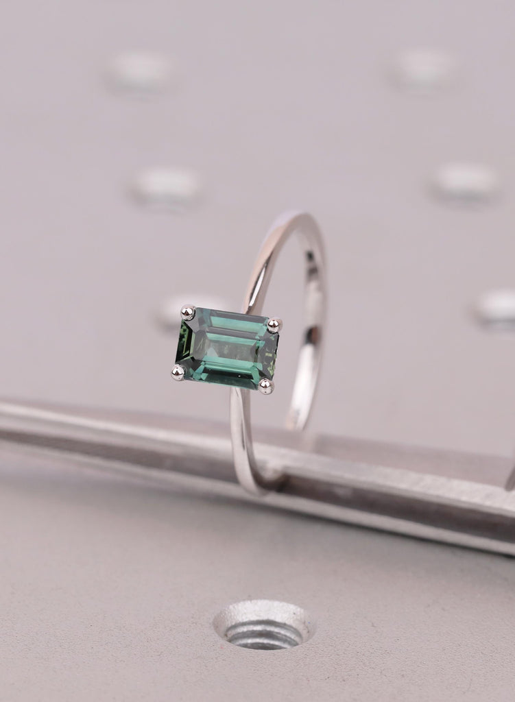 1CT Blue Green Teal Sapphire Ring With Dainty Hidden Halo Side Stones image #9