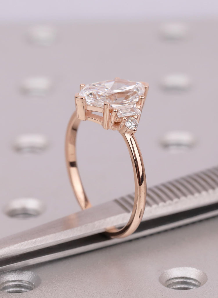 Dutch Marquise Engagement Ring 2.5 Carat, Marquise Lab Grown Diamond, Art Deco Baguette Cluster Ring, Unique Proposal or Anniversary Gift image #11