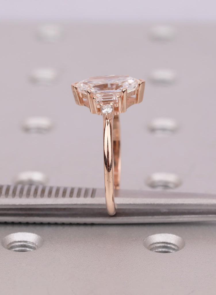 2.5 CT Dutch Marquise Lab Diamond Engagement Ring, Elongated Hexagon Cut with Baguette & Round Side Stones, Art Deco Five Stone Ring image #13