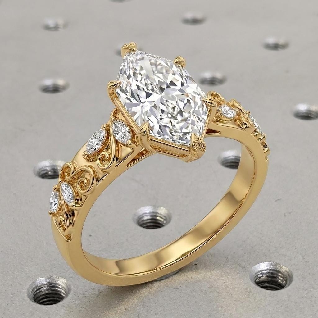 Dutch Marquise Moissanite Vintage Gold Engagement Rings for Women | Nature Inspired Wedding Jewelry Anniversary Gift image #2